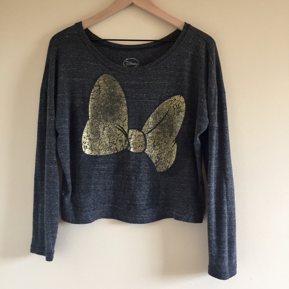 Disney Minnie Mouse Long Sleeve Graphic  Crop Top - Picture 1 of 6